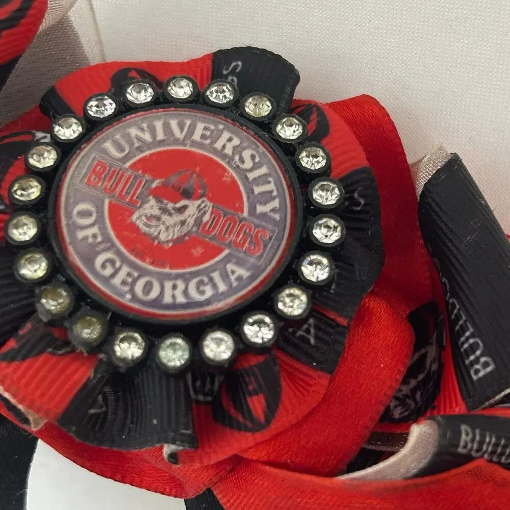 Handmade University of Georgia Bulldogs UGA Ribbon Headband Rhinestone Red Black